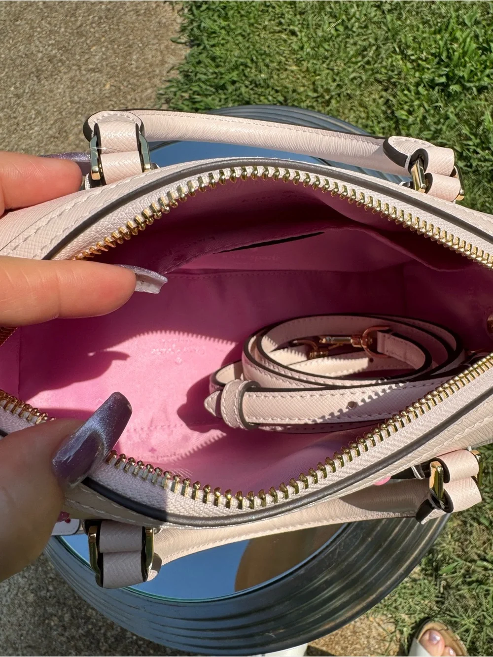 kate spade Madison pale pink satchel & wallet with red and light pink hearts